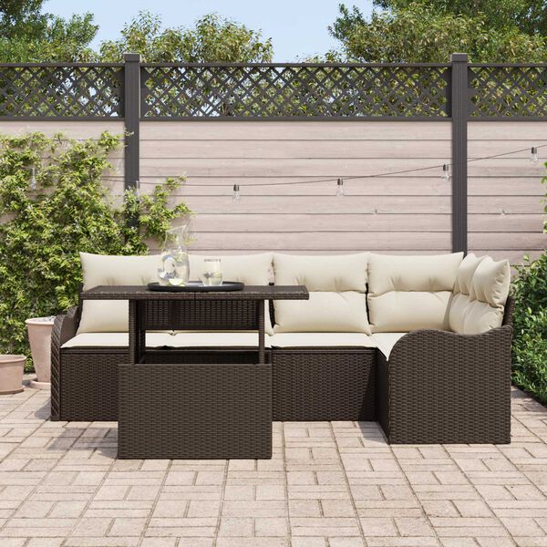 vidaXL Tuin Sofa Set met kussen met kussen 6 pcs Bruin Poly Rattan