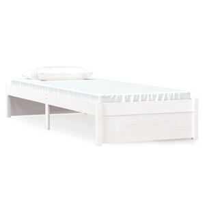 vidaXL Bedframe massief hout wit 75x190 cm