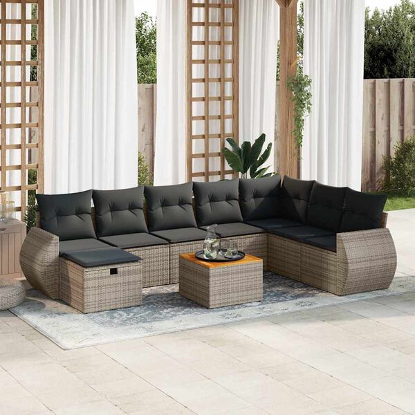 vidaXL 9-delige Loungeset met kussens poly rattan grijs
