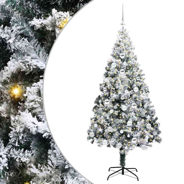 vidaXL Kunstkerstboom met 300 LED Wit 180 cm PVC en Staal en Kunststof