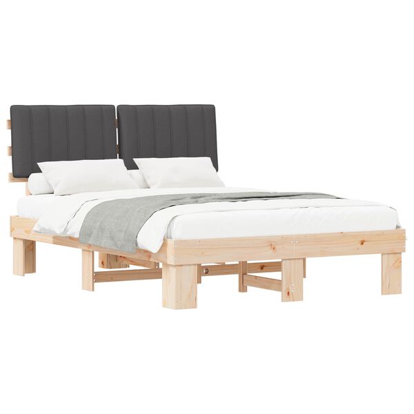 vidaXL Bedframe met Gevoerd Hoofdgedeelte Donkergrijs 135 x 190 cm