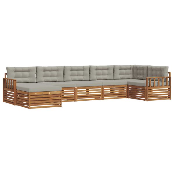 vidaXL Sofa-Sets 7 pcs Natuurlijk en Lichtgrijs Massief Acaciahout