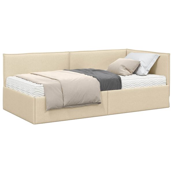vidaXL Hoekbedframe met Matras met hoofdeinde 2 pcs Cr&egrave;me Fluweel