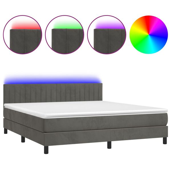 vidaXL Boxspring met matras en LED fluweel donkergrijs 160x200 cm