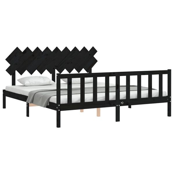 vidaXL Bedframe met hoofdbord massief hout zwart