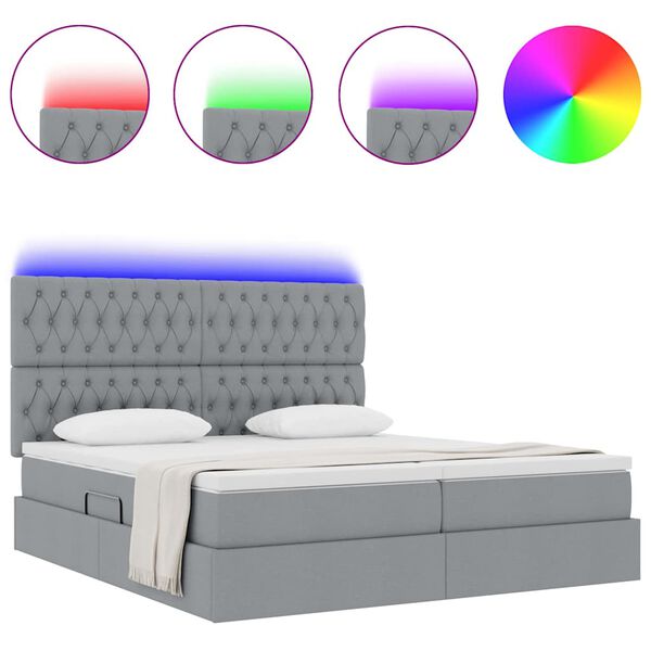 vidaXL Bed met LED-striplichten Lichtgrijs 200 x 200 cm Stof