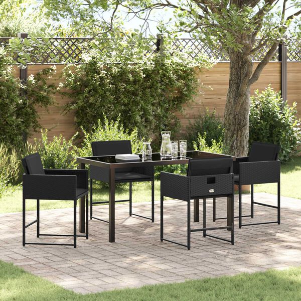 vidaXL Tuin eettafelset met kussen 5 pcs Zwart poly rattan