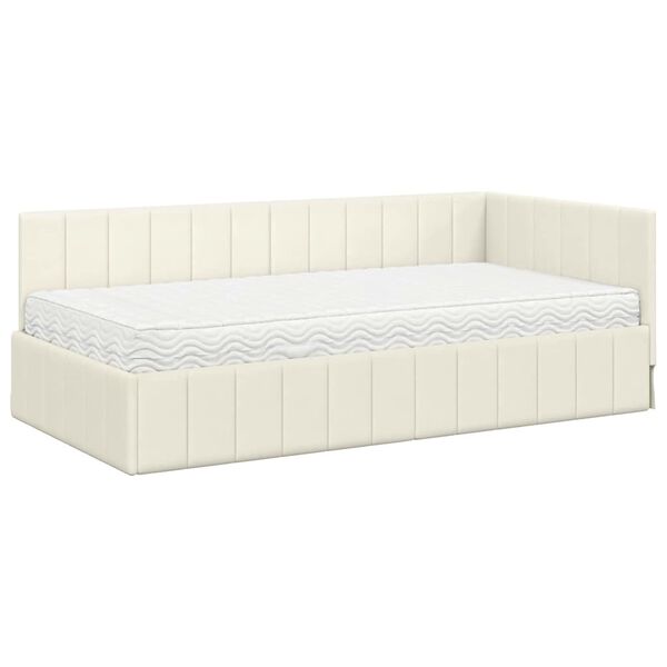 vidaXL Hoekbedframe met Matras met matras 2 pcs Crème Fluweel