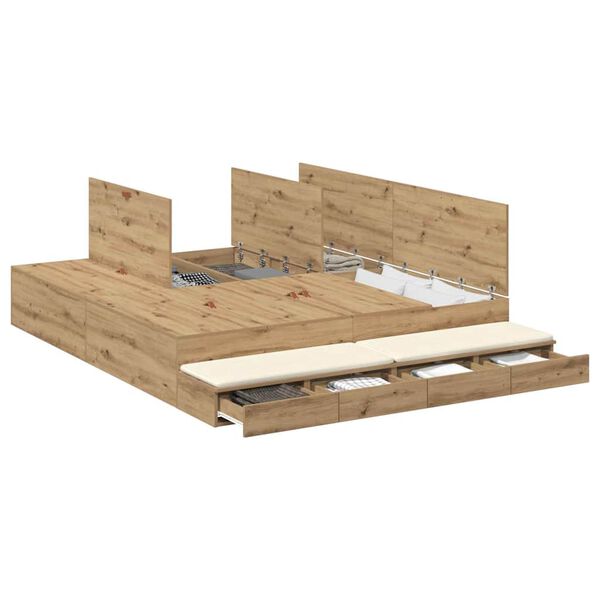 vidaXL Opbergbedframe met lade Artisan Eiken 200 cm Bewerkt hout