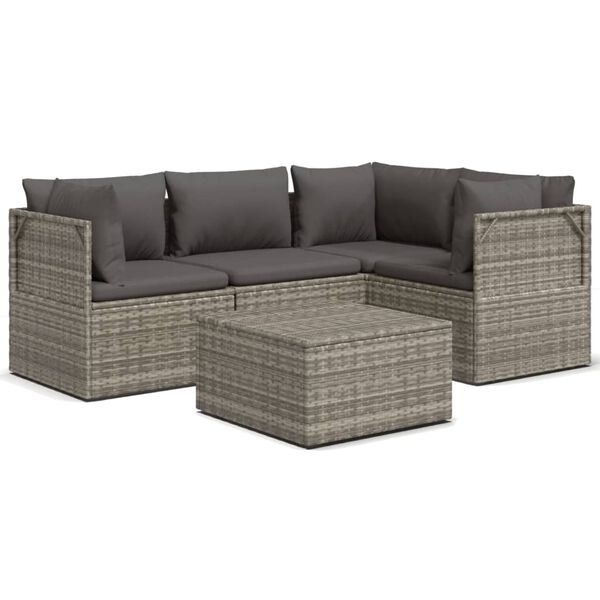 vidaXL 5-delige Loungeset met kussens poly rattan grijs