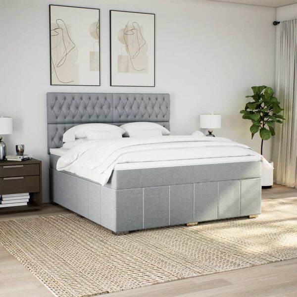 vidaXL Boxspring met matras stof lichtgrijs 180x200 cm