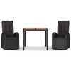 vidaXL 3-delige Tuinset met kussens poly rattan zwart