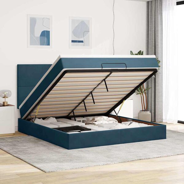 vidaXL Ottoman bed met matrassen 180x200cm fluweel donkerblauw