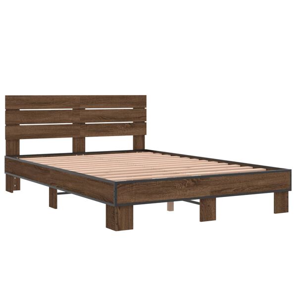 vidaXL Bedframe bewerkt hout metaal bruin eikenkleur 120x190 cm