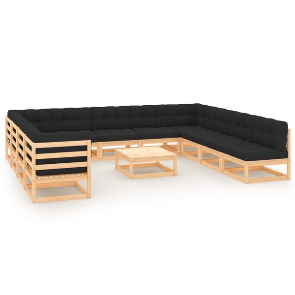 vidaXL 12-delige Loungeset met antracietkleurige kussens grenenhout