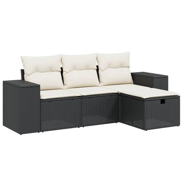 vidaXL 4-delige Loungeset met kussens poly rattan zwart
