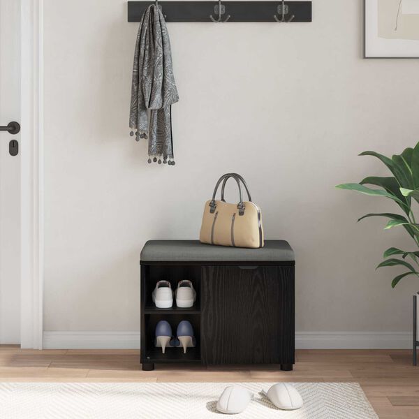 vidaXL Halbank met kussen Effen Zwart Eiken 60 x 38 x 46 cm