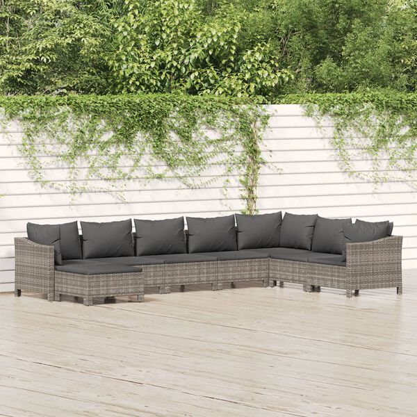 vidaXL 8-delige Loungeset met kussens poly rattan grijs
