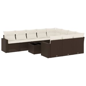 vidaXL 11-delige Loungeset met kussens poly rattan bruin