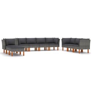 vidaXL 10-delige Loungeset met kussens poly rattan grijs