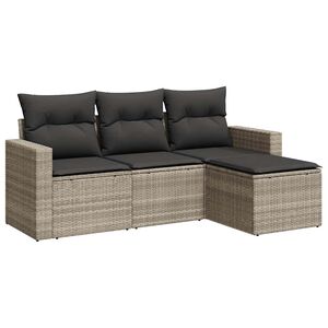 vidaXL 4-delige Loungeset met kussens poly rattan lichtgrijs