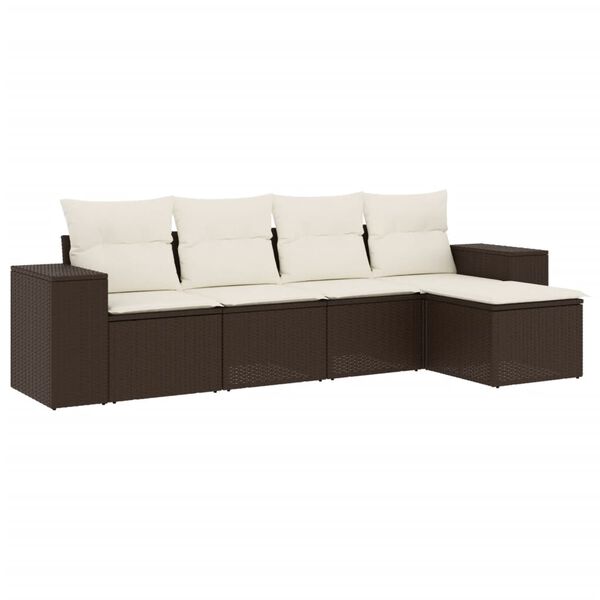 vidaXL 5-delige Loungeset met kussens poly rattan bruin