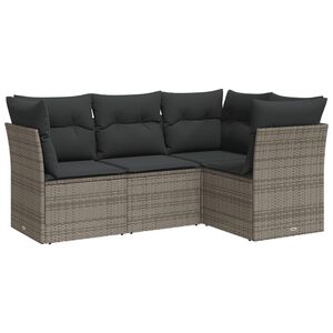 vidaXL 4-delige Loungeset met kussens poly rattan grijs