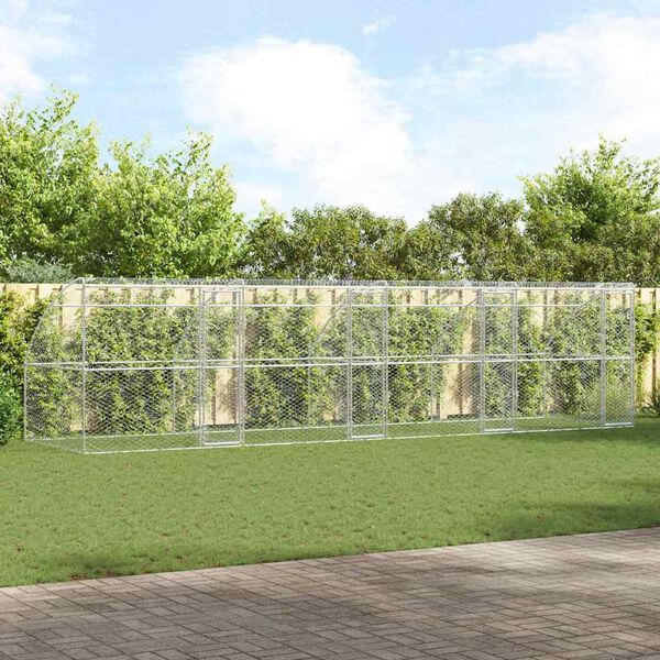 vidaXL Hondenhok met opslag 4 pcs Zilver 8 x 2 x 2 m Staal