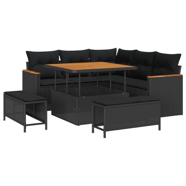 vidaXL Tuin Sofa Set met kussen 8 pcs Zwart Poly riet