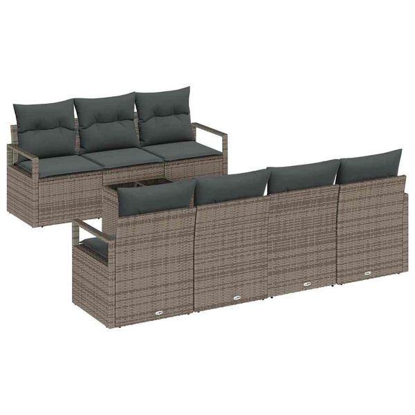 vidaXL Tuin Sofa Set met kussen 8 pcs Grijs Poly rattan, staal en glas