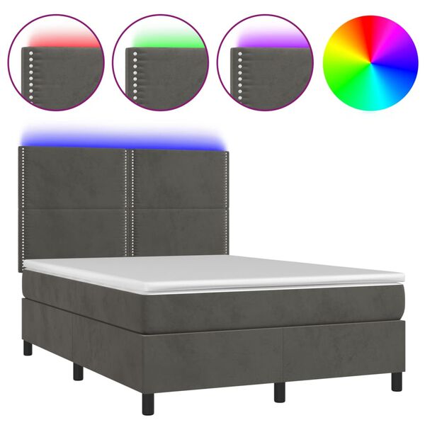 vidaXL Boxspring met matras en LED fluweel donkergrijs 140x200 cm