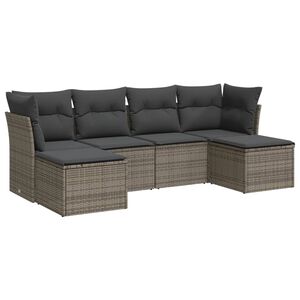 vidaXL 6-delige Loungeset met kussens poly rattan grijs
