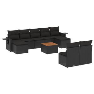 vidaXL 10-delige Loungeset met kussens poly rattan zwart