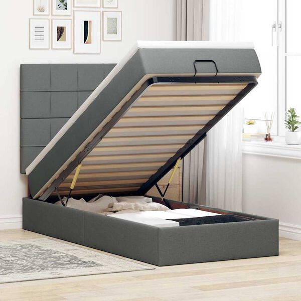 vidaXL Ottoman bed met matras 90x190cm stof donkergrijs