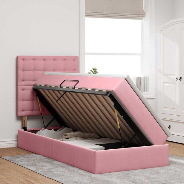 vidaXL Opbergbed met LED met matras met LED Roze 90 x 200 cm Fluweel