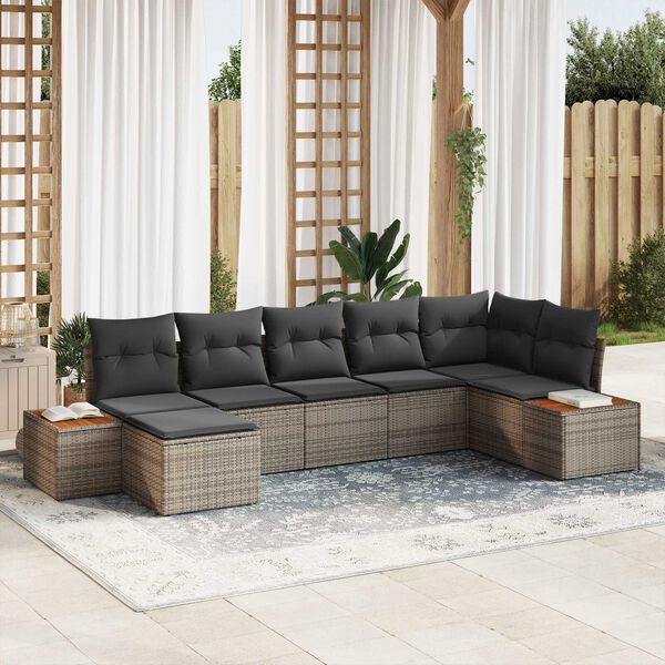 vidaXL Tuin Sofa Set met kussen 7 pcs Grijs Poly Rattan