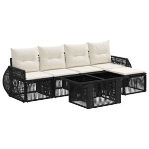 vidaXL Tuinbankenset 6 st Zwart en Cream Wit poly rattan