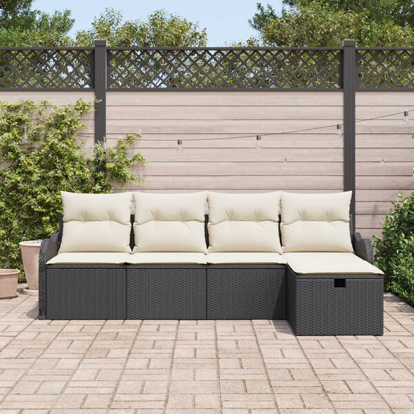vidaXL Tuin Sofa Set met kussen 5 pcs Zwart en crème Poly riet