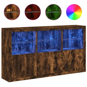 vidaXL Dressoir met LED-verlichting 181,5x37x100 cm gerookt eikenkleur
