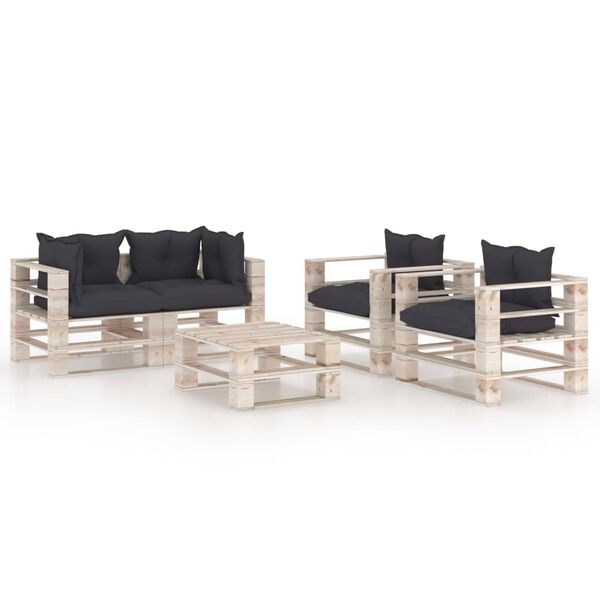 vidaXL 5-delige Loungeset met kussens pallet grenenhout