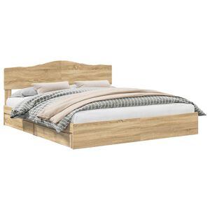 vidaXL Opslag bed met lade Sonoma Eiken 180 x 200 cm Bewerkt hout