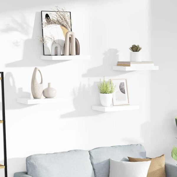 vidaXL Wandschappen zwevend 4 st 40x23x3,8 cm MDF hoogglans wit