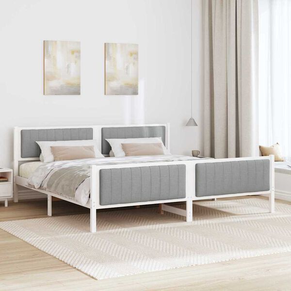 vidaXL Bedframe Wit en lichtgrijs 200 x 200 cm Massief grenenhout