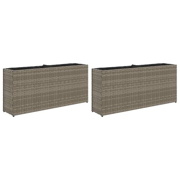 vidaXL Plantenbakken met 2 potten 2 st 90x20x40 cm poly rattan grijs