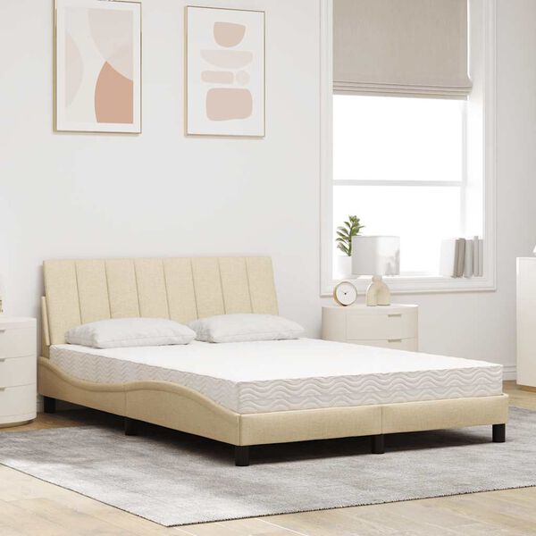 vidaXL Bed met matras "Hanko" stof cr&egrave;mekleurig 140x190 cm
