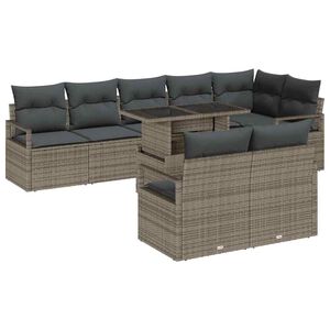 vidaXL Tuin Sofa Set met kussen met opslag 9 pcs Grijs Poly riet