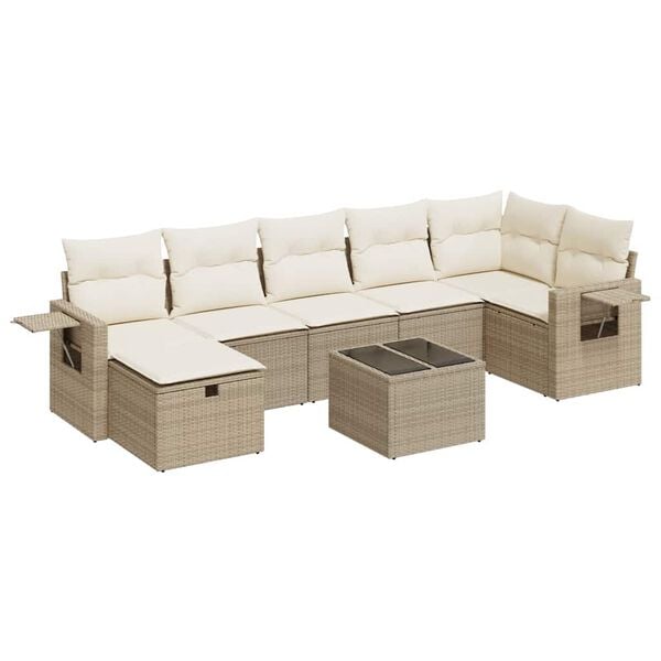 vidaXL 8-delige Loungeset met kussens poly rattan beige