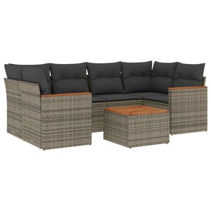 vidaXL 7-delige Loungeset met kussens poly rattan grijs