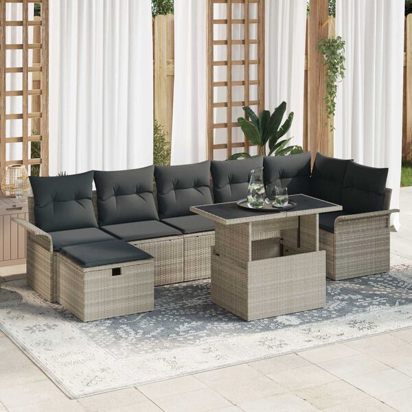 vidaXL Tuin Sofa Set met kussen met opslag 8 pcs Lichtgrijs Poly riet
