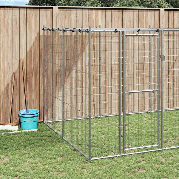 vidaXL Hondenkennel met dak 12,1 m&sup2; gegalvaniseerd staal